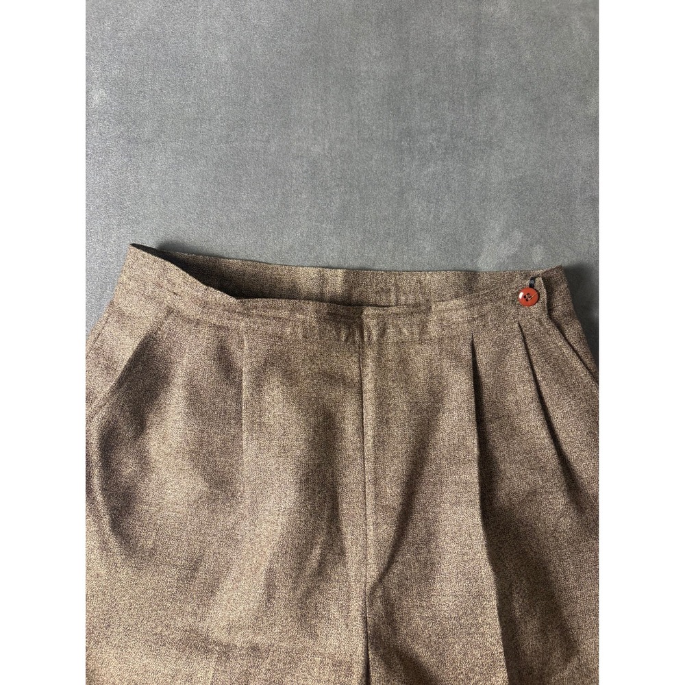 Quiet Luxury Wool High Waisted Pleated Trousers Brown Tweed Made